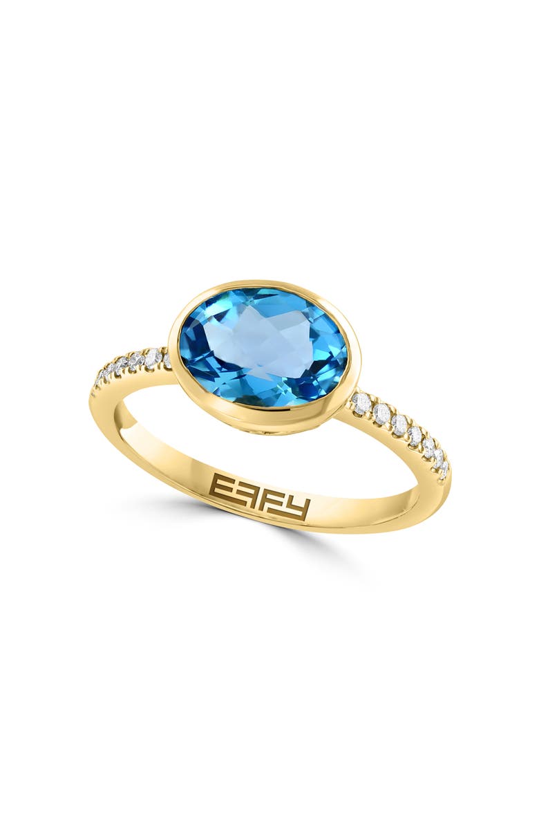 14K Yellow Gold Diamond & Blue Topaz Ring