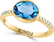 EFFY 14K Yellow Gold Diamond & Blue Topaz Ring
