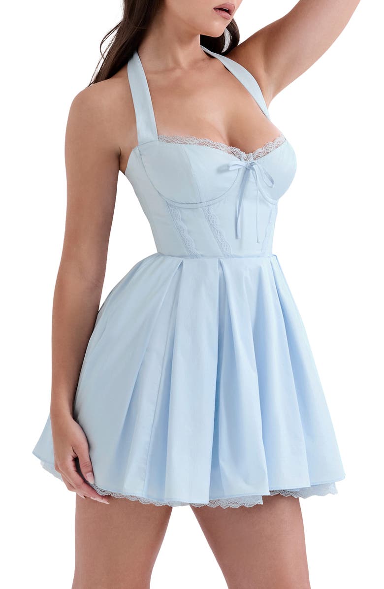 HOUSE OF CB Harriet Halter Stretch Cotton Blend Fit & Flare Minidress, Alternate, color, Ice Water