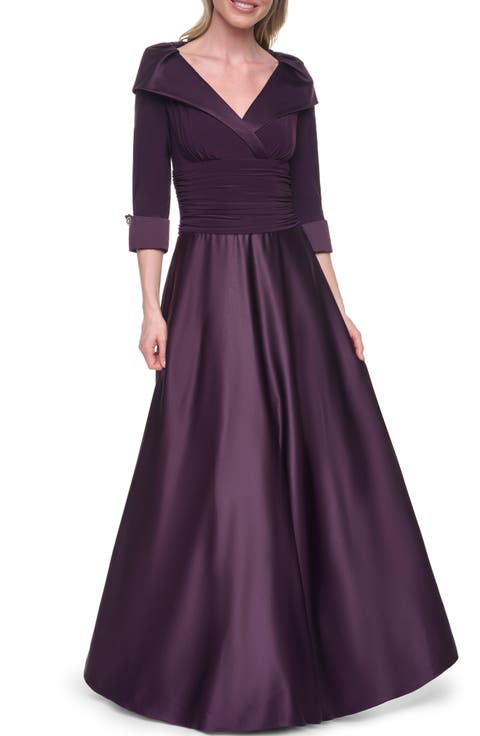 Portrait Collar Mixed Media Ballgown
