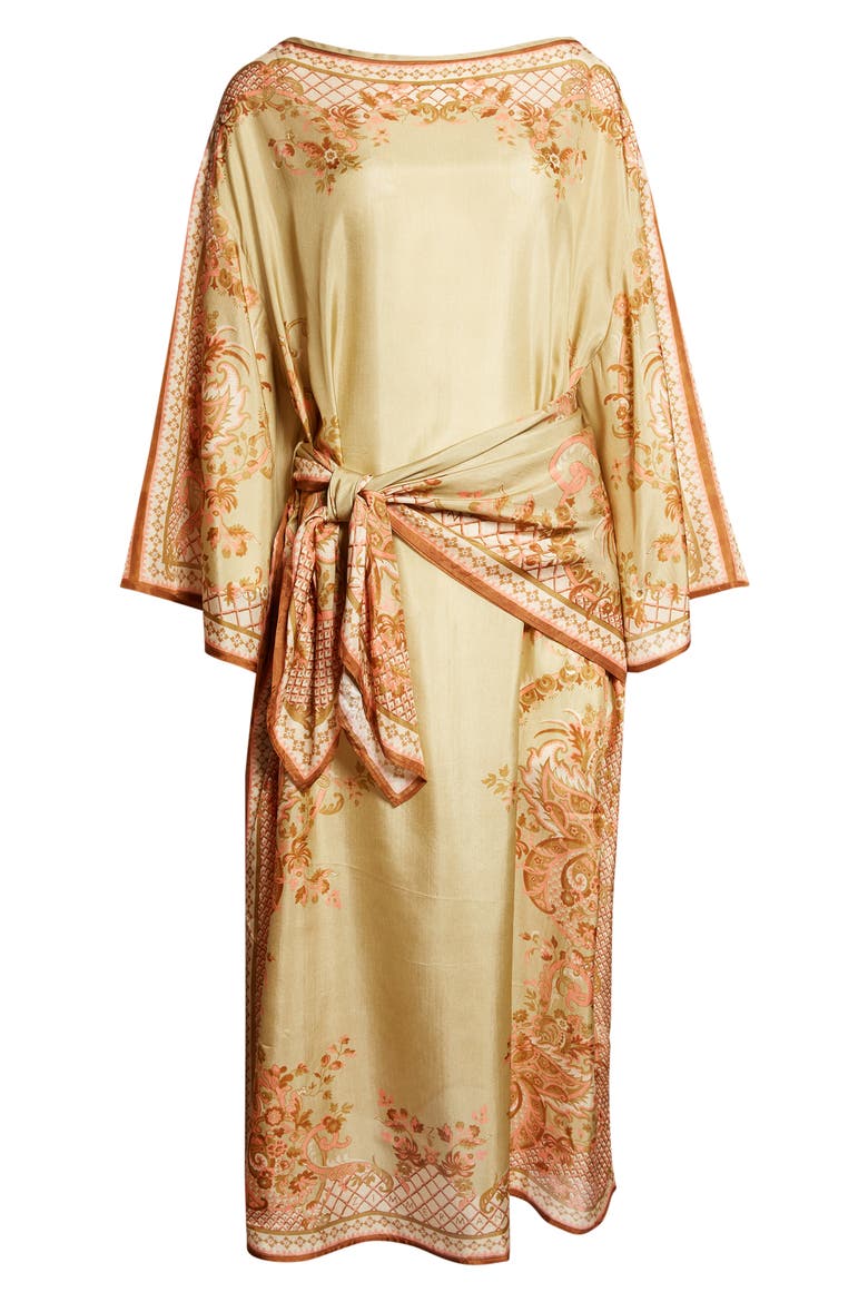 Aster Paisley Print Long Sleeve Tie Waist Silk Midi Dress, Alternate, color, SAGE PAISLEY FLORAL