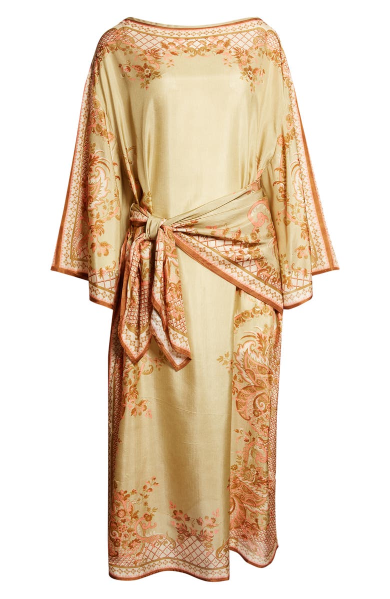 Zimmermann Aster Paisley Print Long Sleeve Tie Waist Silk Midi Dress, Main, color, Sage Paisley Floral