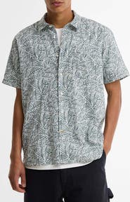 Barbour Dearham Leaf Print Short Sleeve Linen & Cotton Button-Up Shirt
