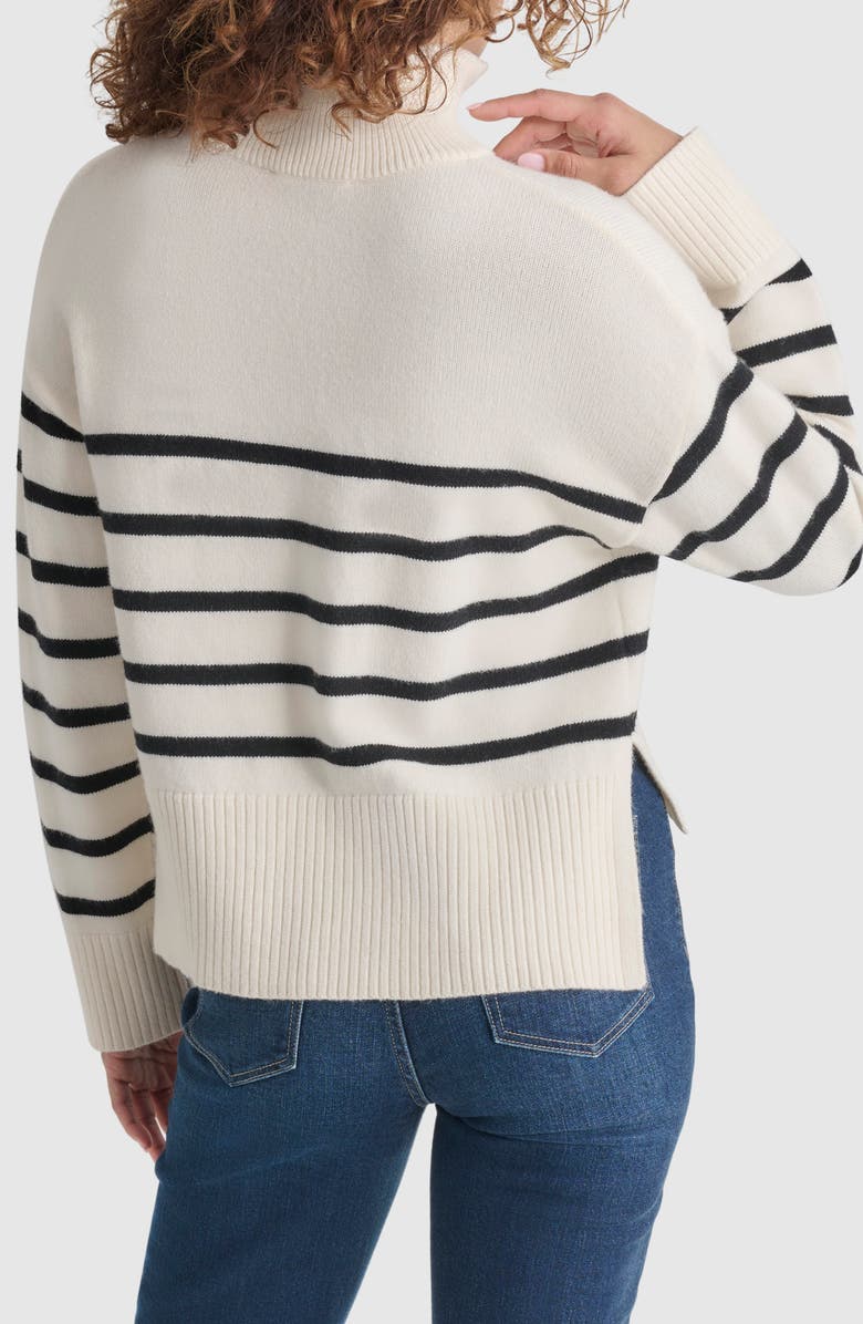 DKNY Jeans Stripe Quarter Zip Sweater, Alternate, color, Eggnog/ Black