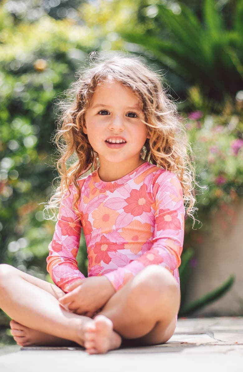 Feather 4 Arrow Wave Crasher Long Sleeve Rashguard Swimsuit, Alternate, color, 