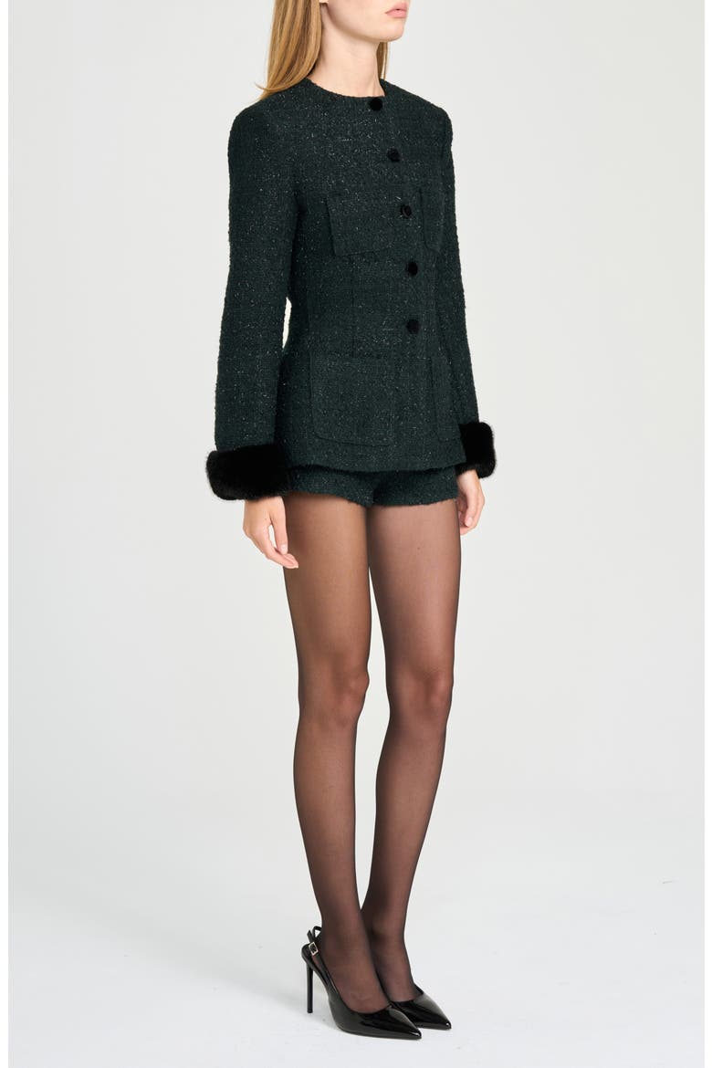 x Rose Lola Bleecker Bouclé Jacket with Faux Fur Cuffs, Alternate, color, EMERALD