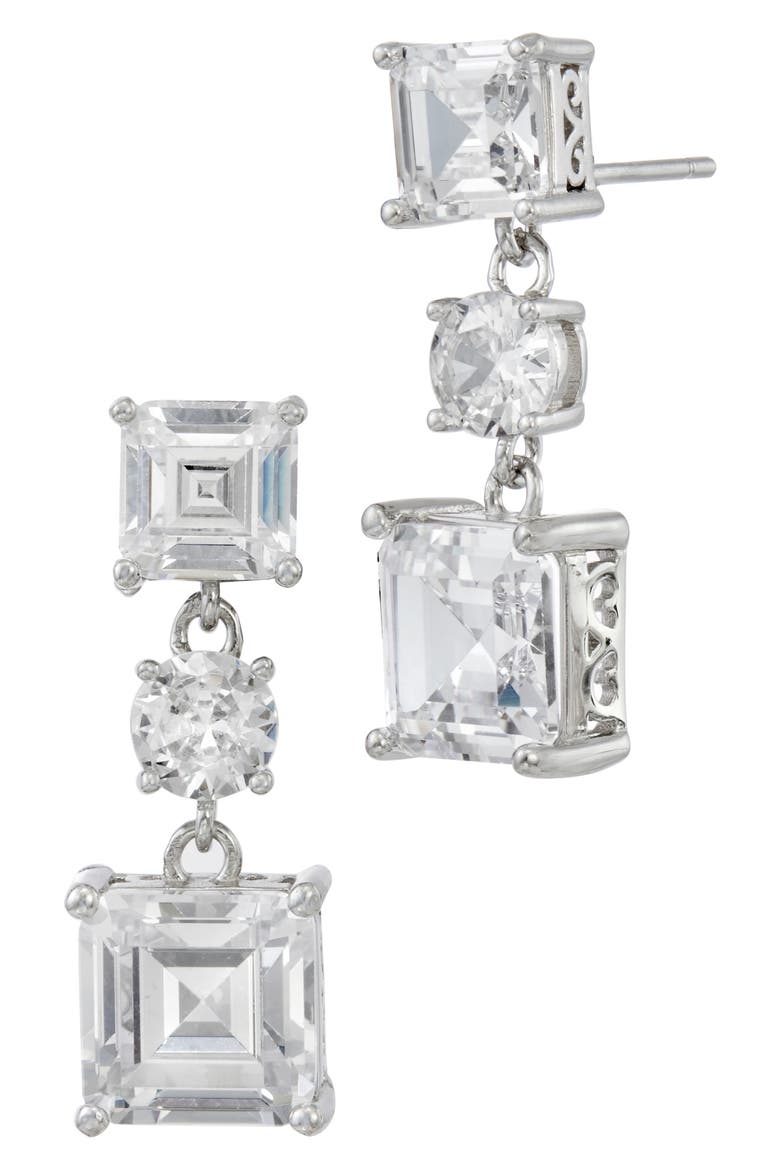 Cubic Zirconia Drop Earrings, Main, color, WHITE