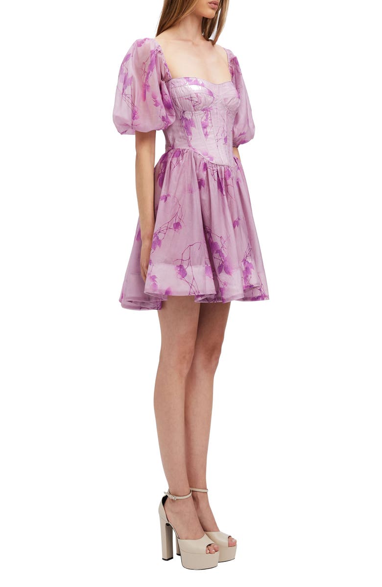Bardot Kiah Floral Print Corset Puff Sleeve Minidress, Alternate, color, 