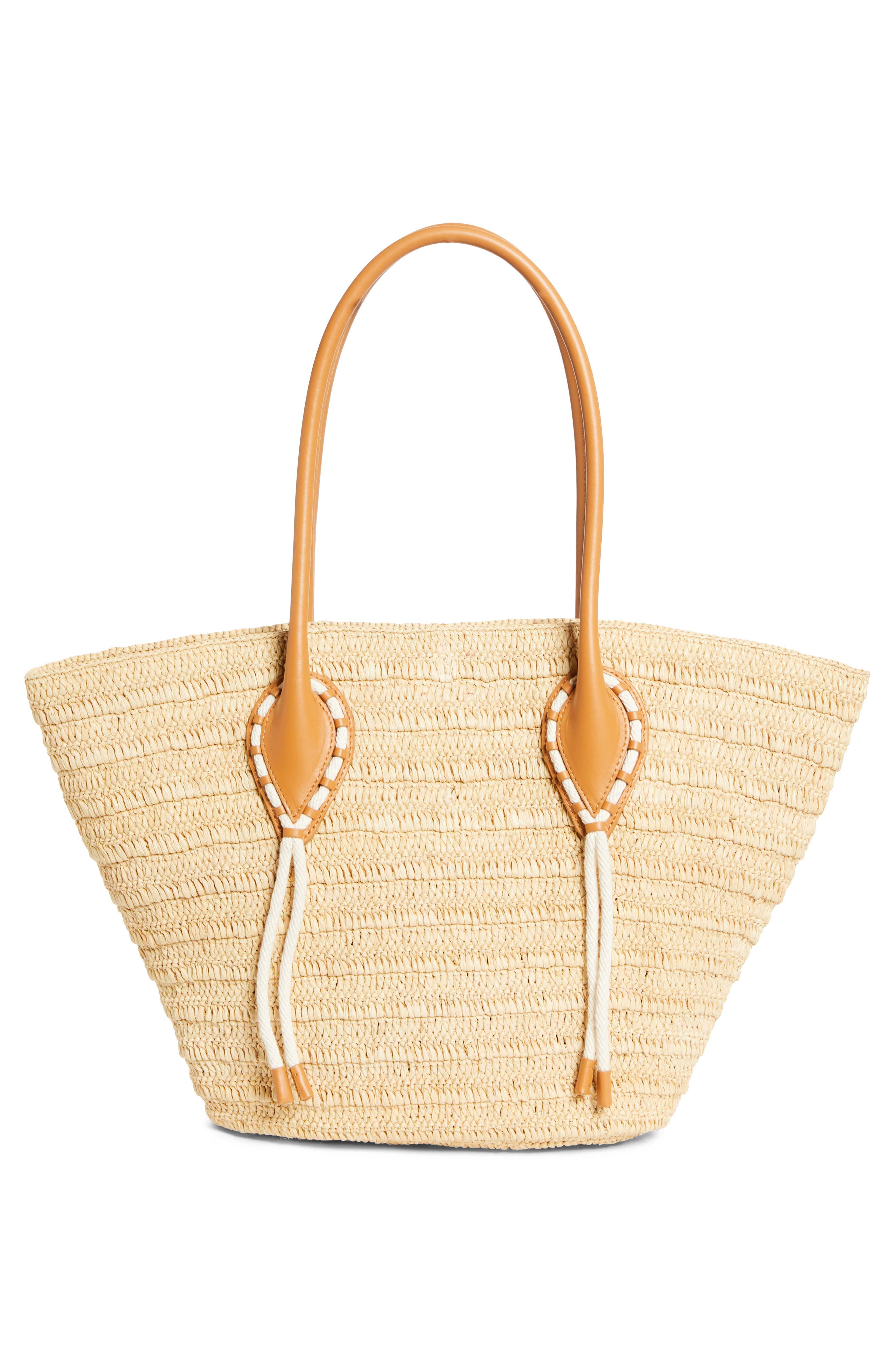 Large Woven Raffia Basket Tote, Alternate, color, 6370 NATURAL/ CUOIO