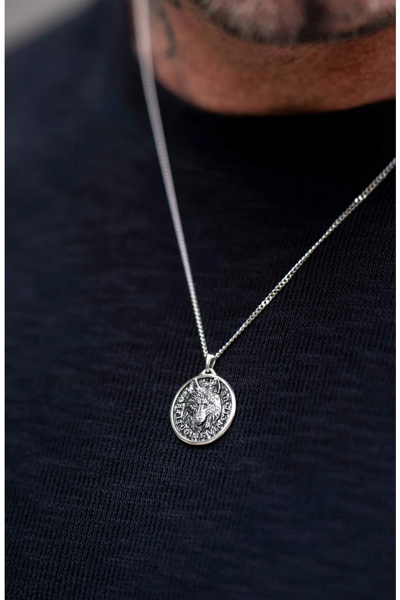 Men's Wolf Pendant Necklace, Alternate, color, SILVER