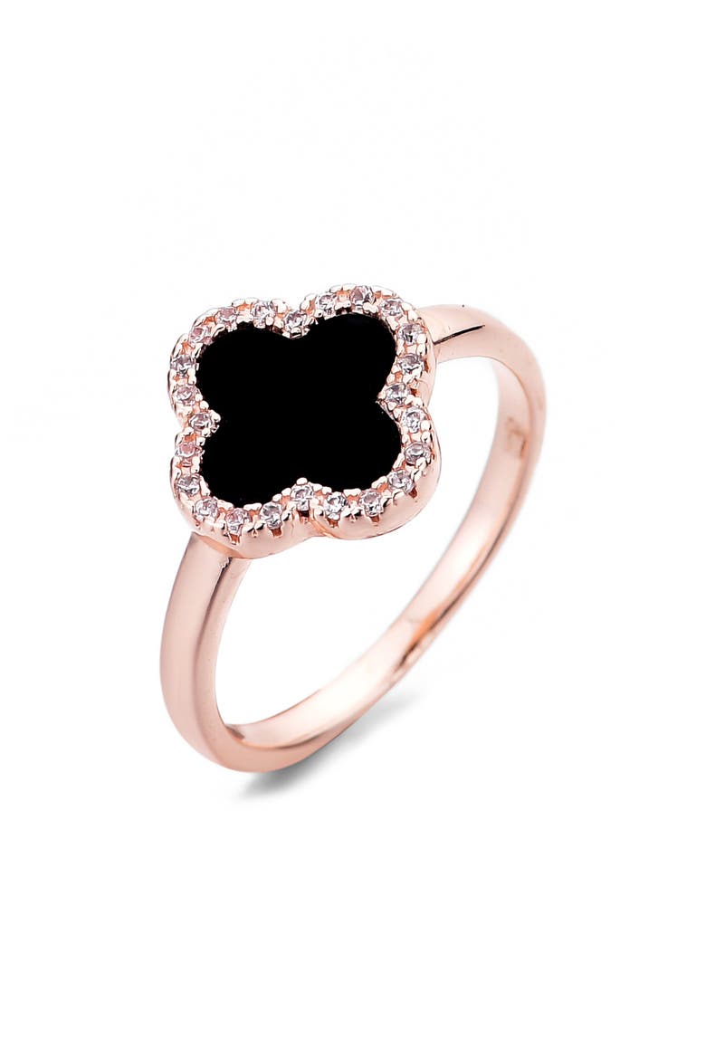 Enamel & Crystal Clover Ring, Alternate, color, BLACK