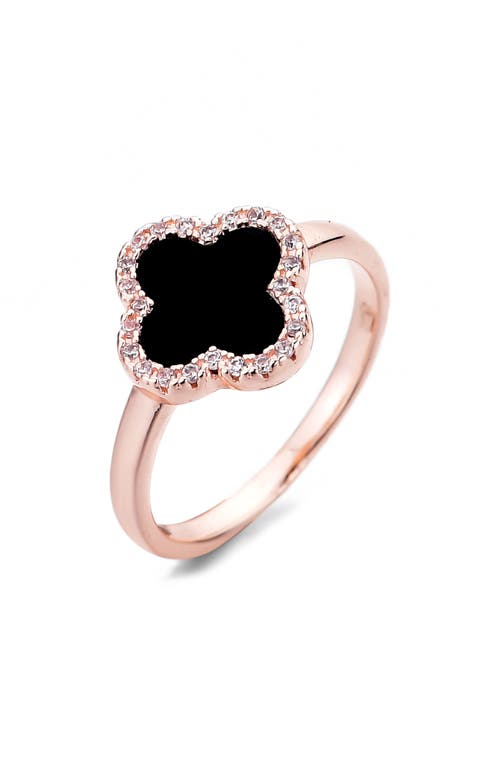 Adornia Rose Gold Cubic Zirconia Black Halo Clover Ring In Pink