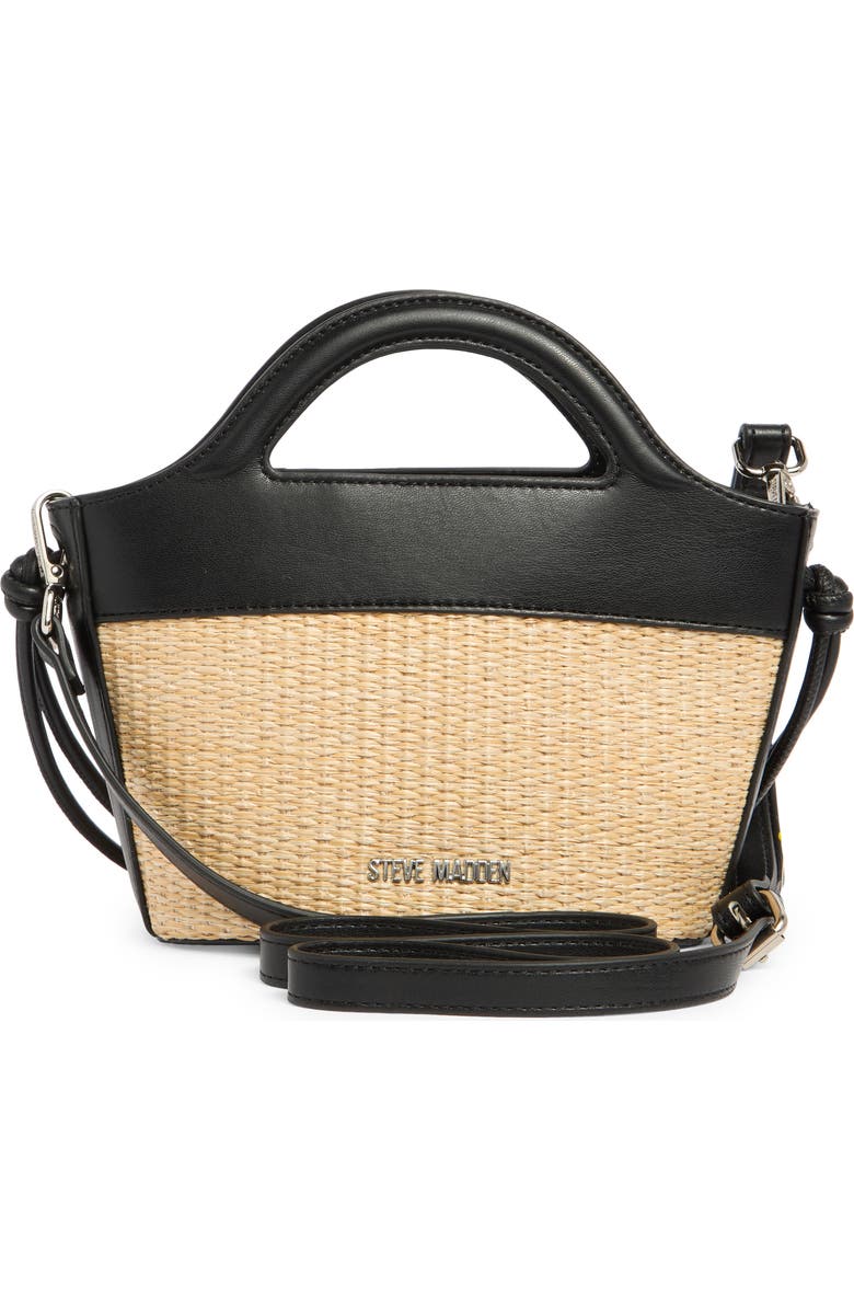 Steve Madden Bpearli Crossbody Bag, Alternate, color, Black/ Raffia