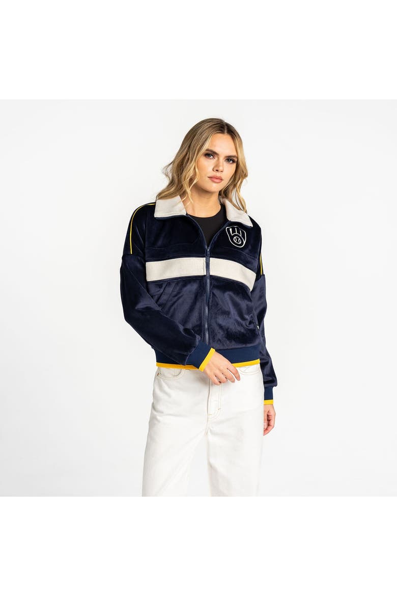 Women's The Wild Collective  Navy Milwaukee Brewers Velvet Cord Full-Zip Jacket, Alternate, color, Navy
