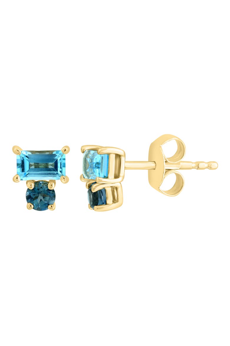 14K Gold Londo Blue Topaz & Emerald Stud Earrings, Alternate, color, BLUE