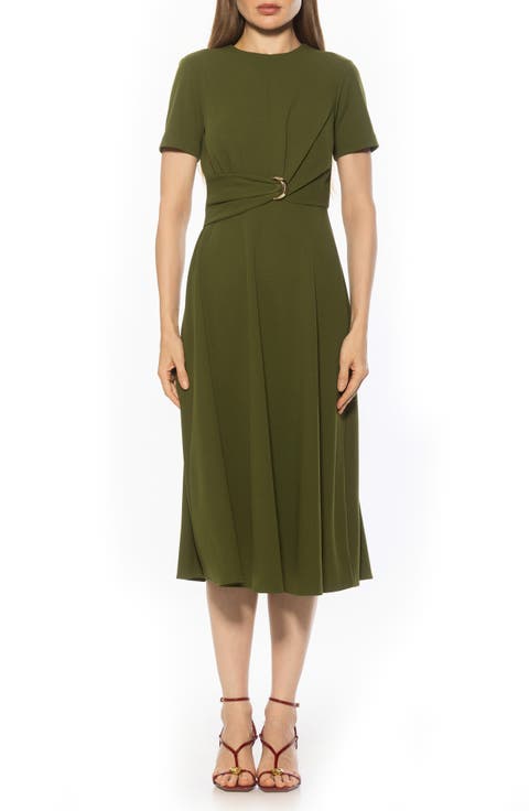 Xi Gathered Waist Midi Dress