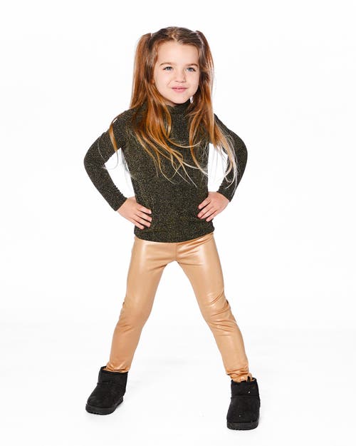 Deux Par Deux Shiny Rib Mock Neck Top In Brown