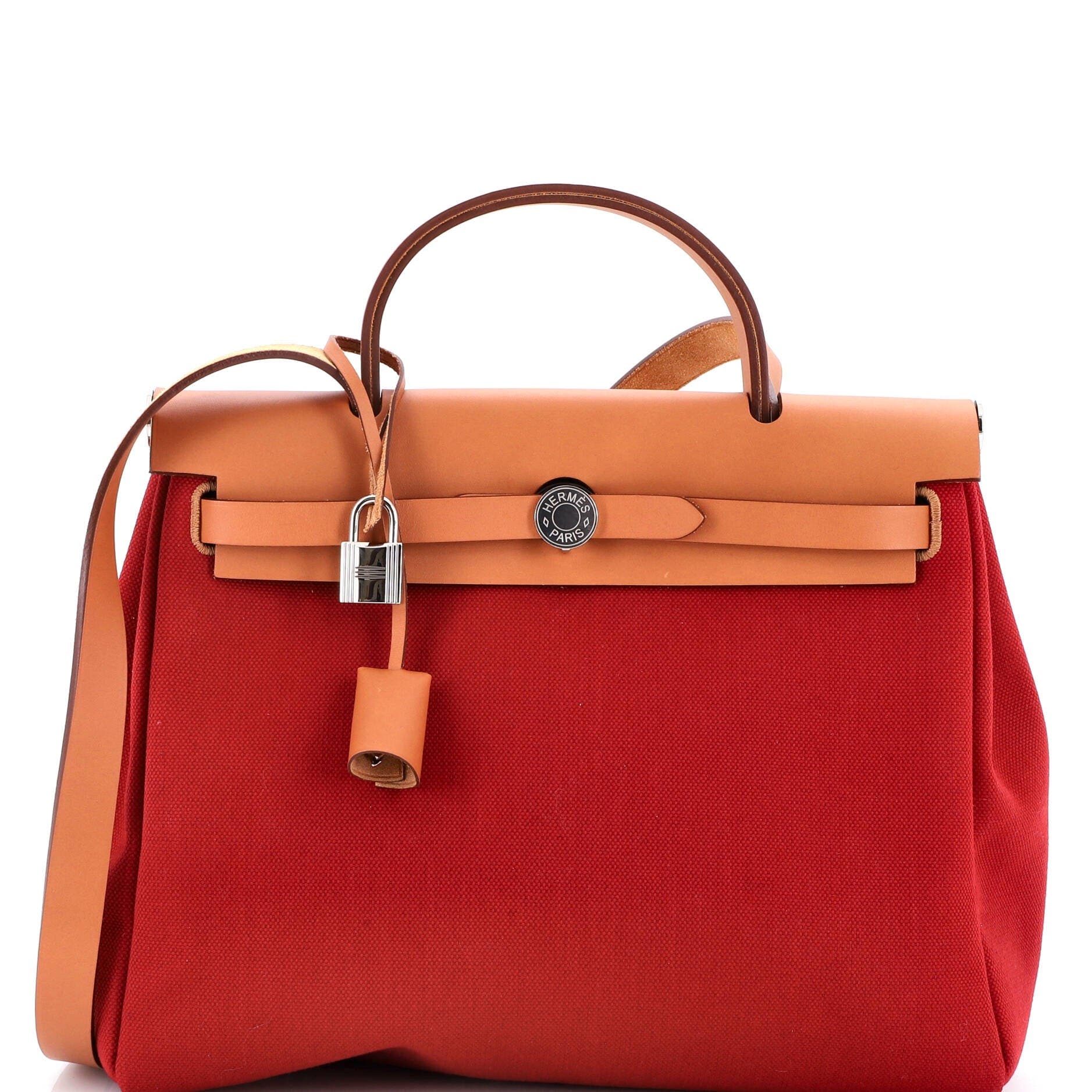 Pre-Owned Hermes Herbag Zip Leather and Toile 31, Main, color, Rouge Grenat