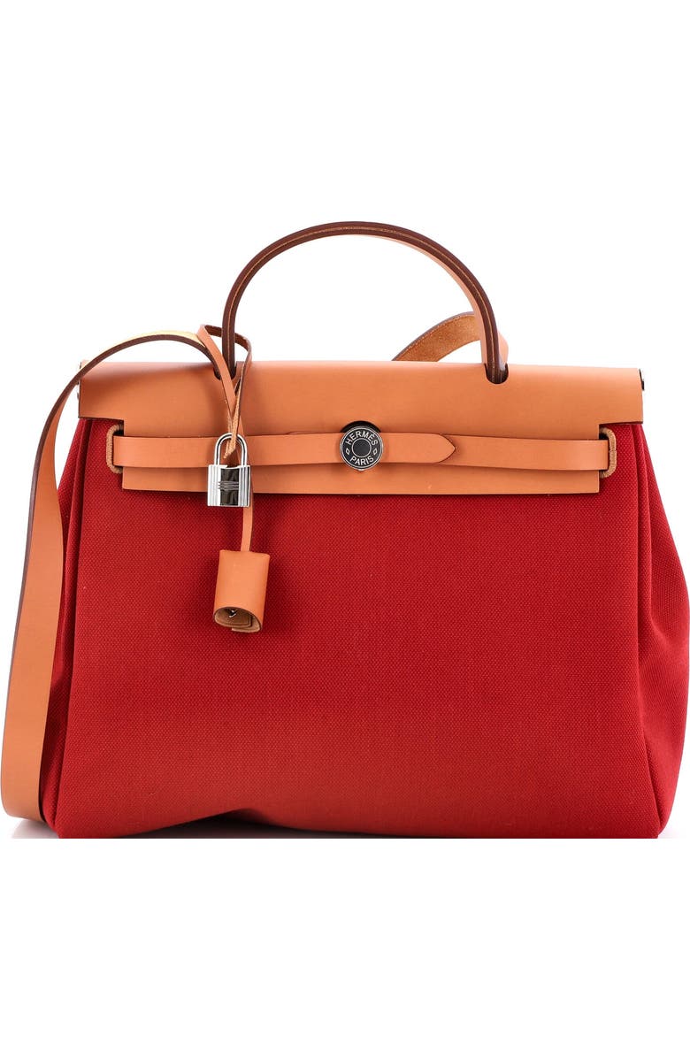 Pre-Owned Hermes Herbag Zip Leather and Toile 31, Main, color, Rouge Grenat