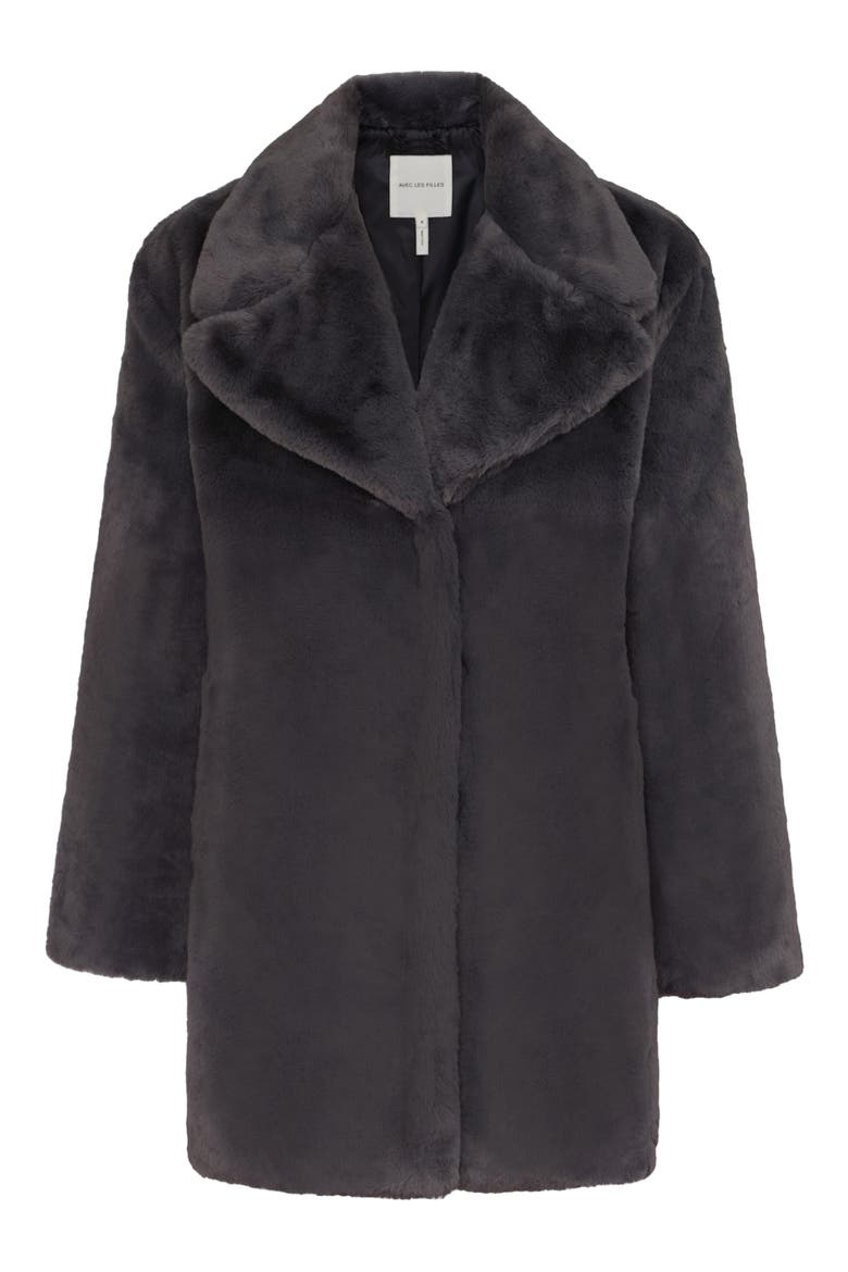 Faux Fur Notched Collar Coat, Alternate, color, GRAPHITE