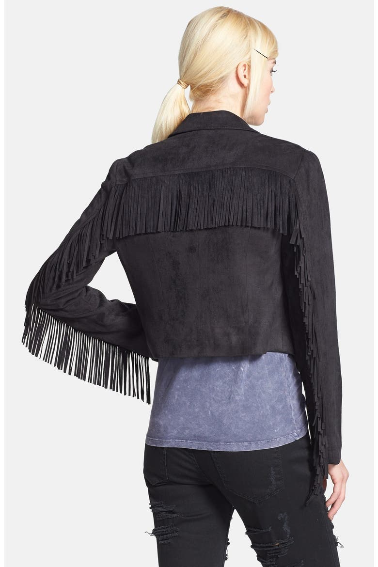 Fringed Faux Suede Jacket, Alternate, color, BLACK