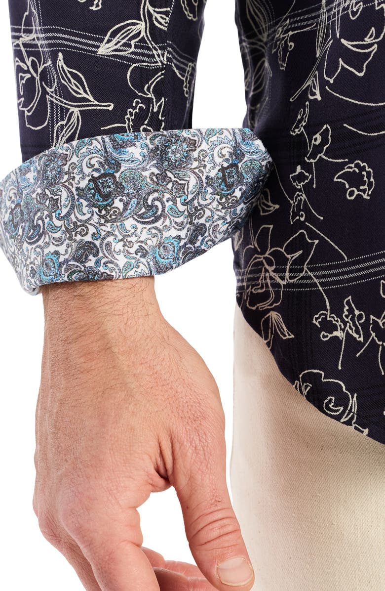 Robert Graham Essex Floral Button-Up Shirt, Alternate, color, Navy