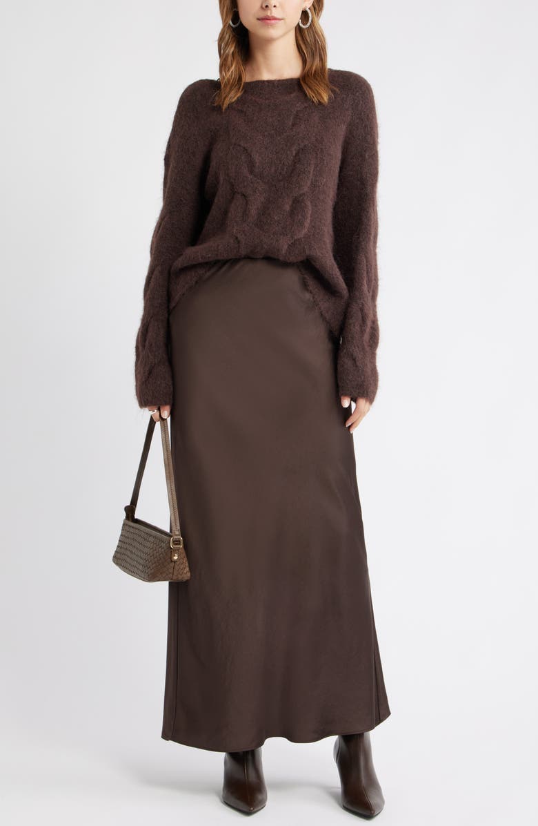 Open Edit Cable Boatneck Sweater, Alternate, color, Brown Seal