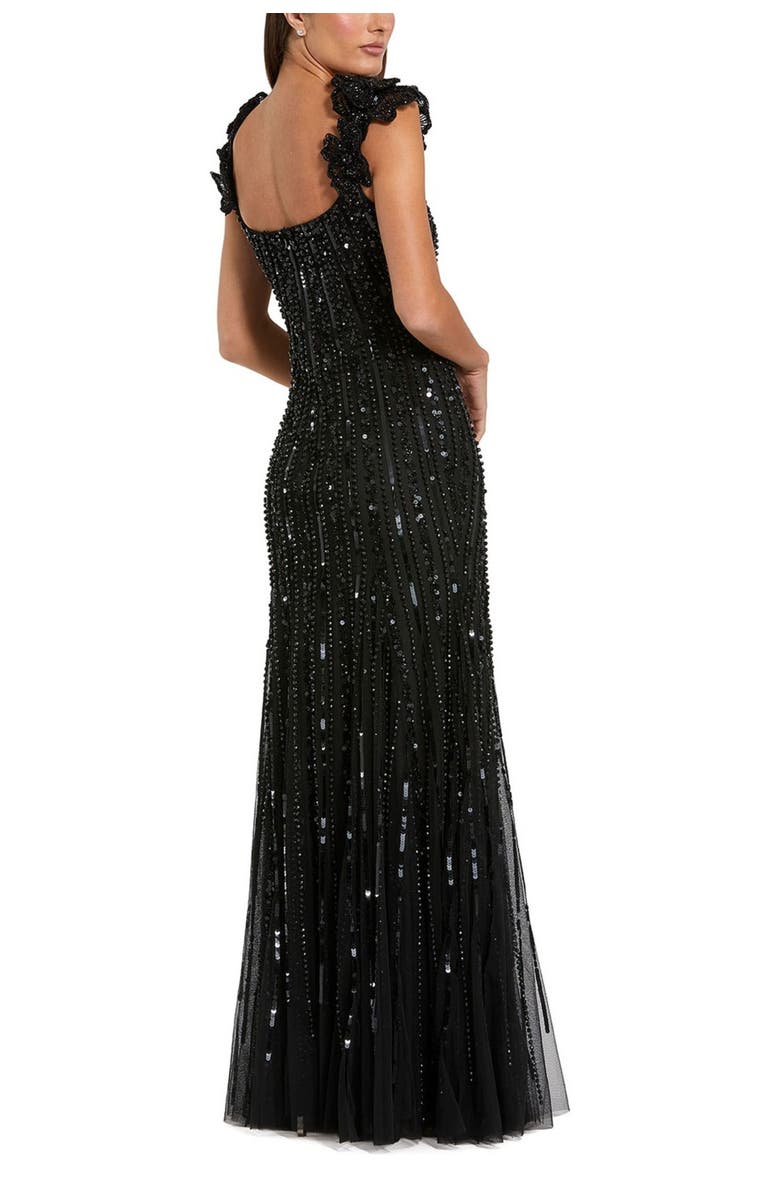 Mac Duggal Sleeveless Mesh Gown With Floral Shoulder Detail, Alternate, color, Black