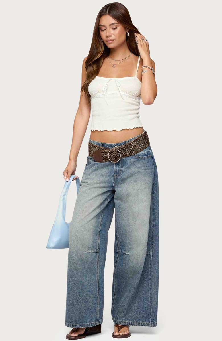 EDIKTED Misty Lacey Textured Crop Camisole, Alternate, color, Cream