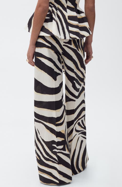 Mango Zebra Linen & Cotton Wide Leg Pants In Beige