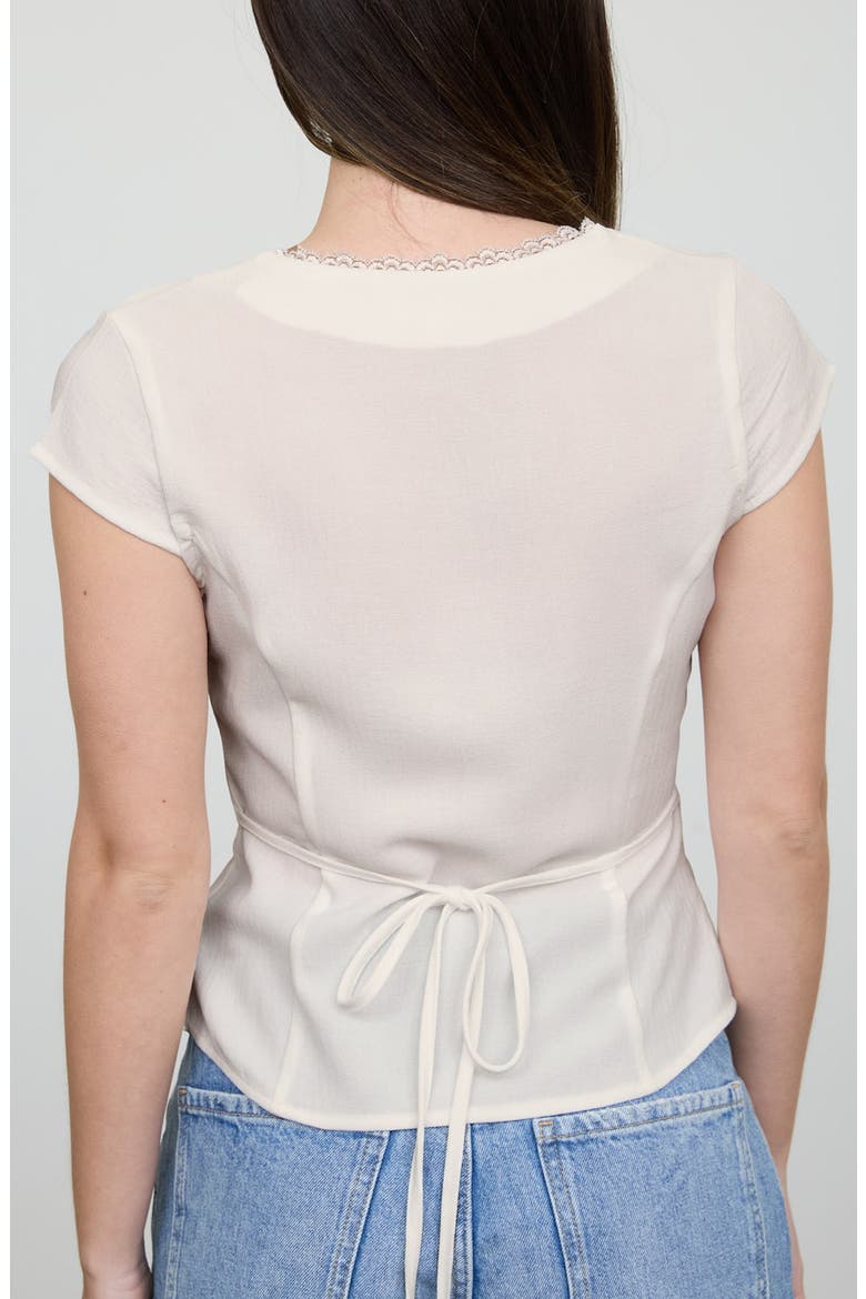 Lace Trim Cap Sleeve Button-Up Top, Alternate, color, KHAKI