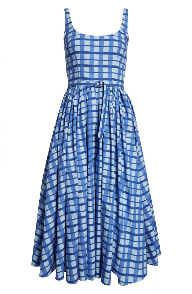 Emilia Wickstead Eglantine Belted Cotton Poplin Fit & Flare Dress, Alternate, color, Painted Gingham Blue