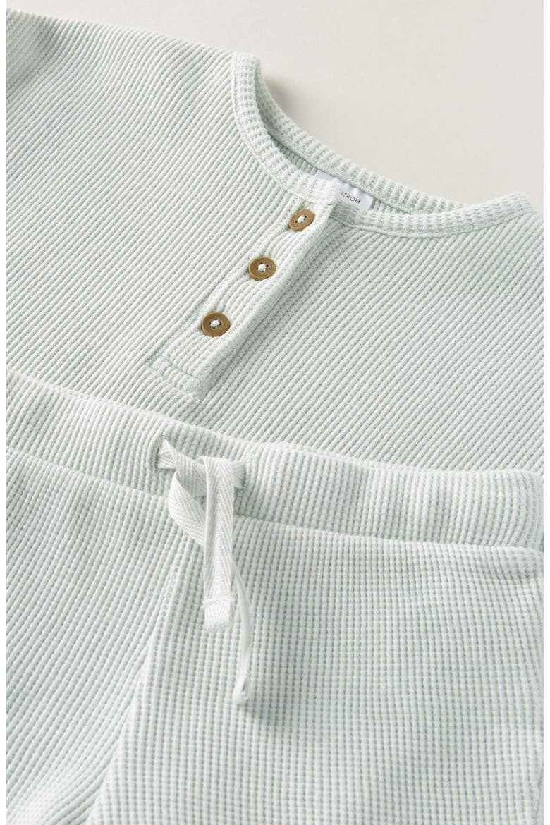 Waffle Knit Henley & Shorts Set, Alternate, color, GREEN HUSH