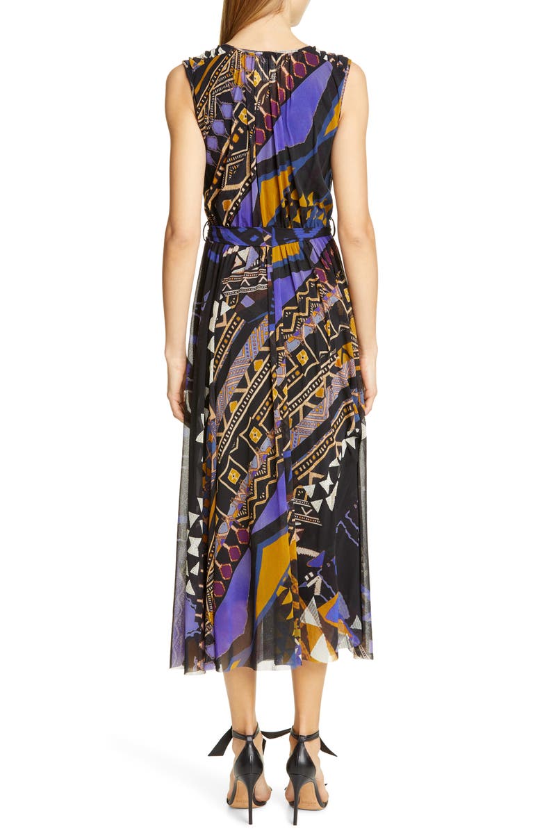 Fuzzi Print Belted Gathered Midi Dress, Alternate, color,