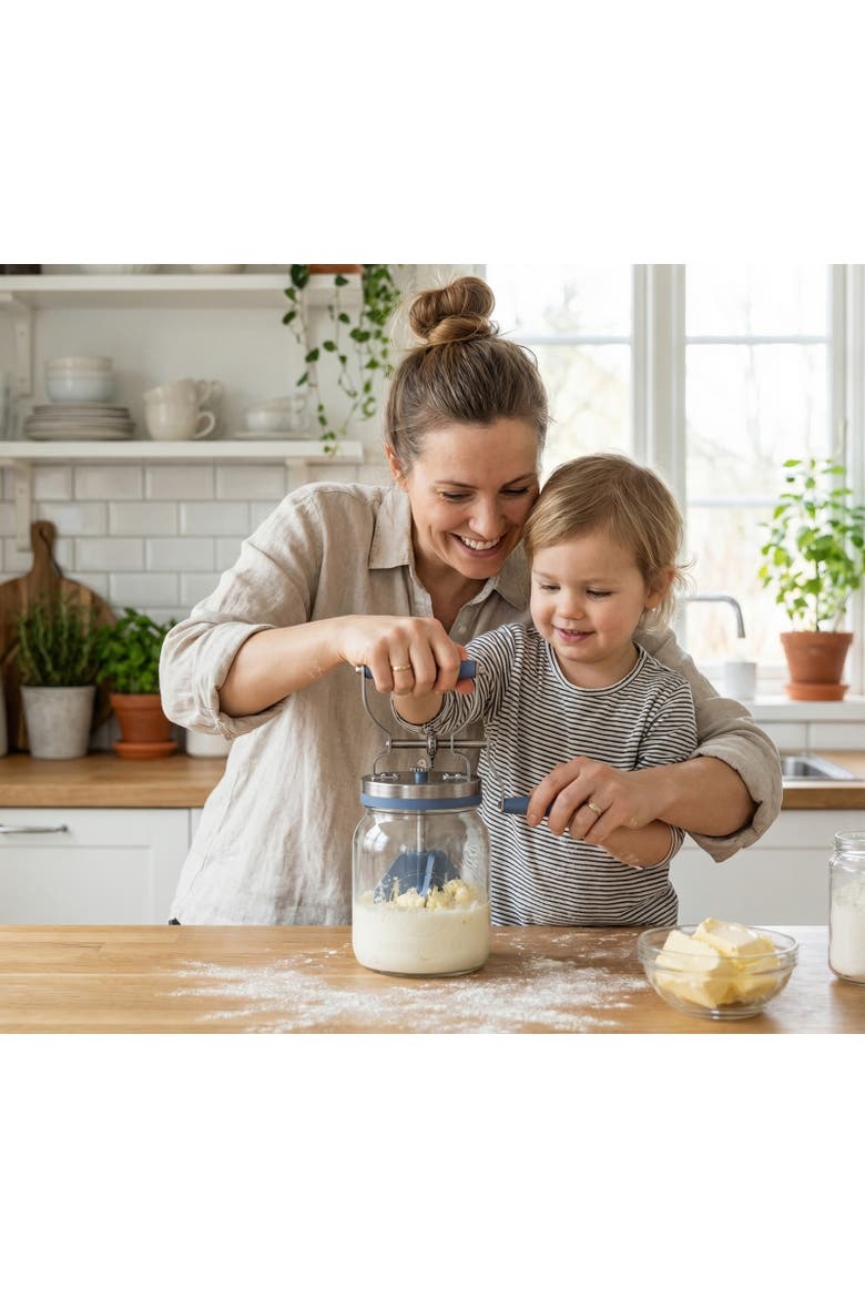 Manual Glass Butter Churner with Jar, 32 ounce, Alternate, color, Blue