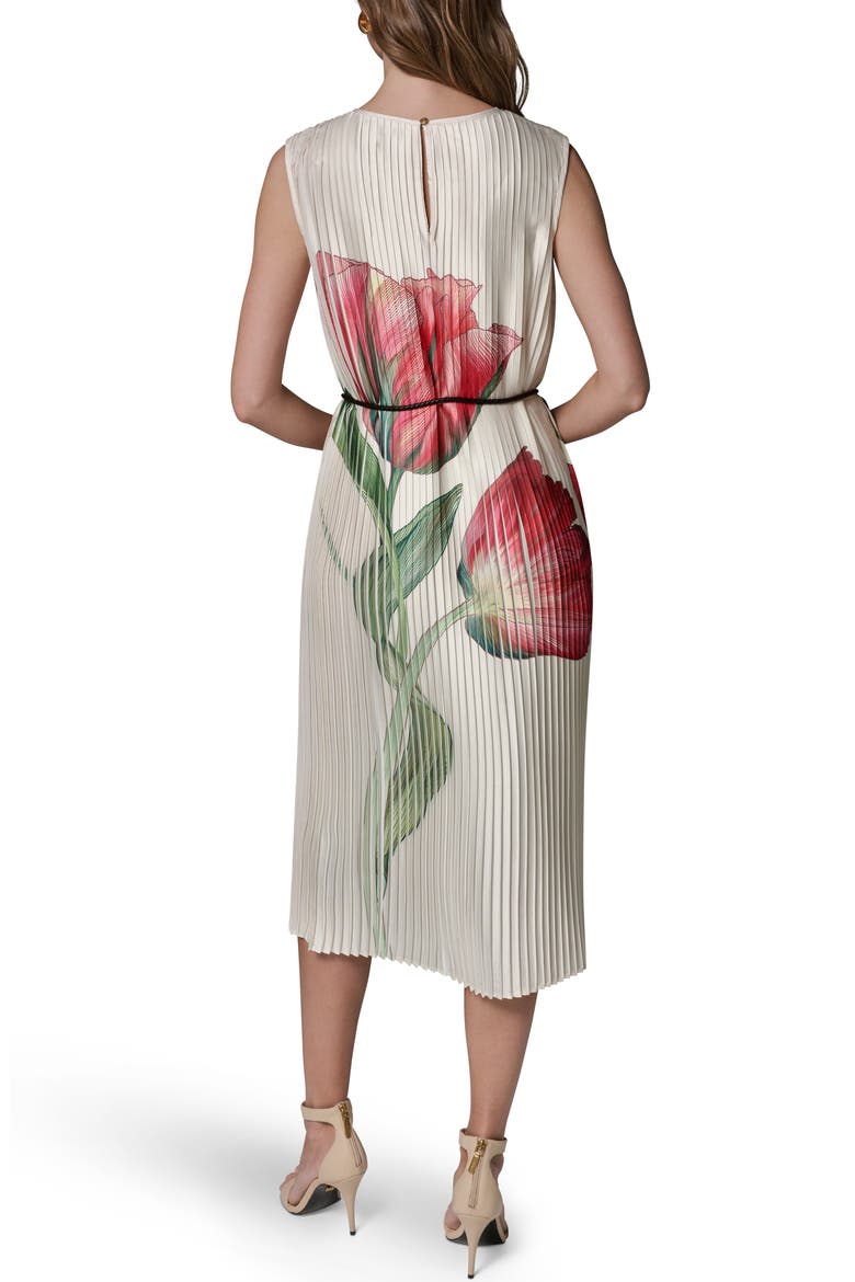 Floral Pleat Satin Midi Dress, Alternate, color, GERANIUM MULTI