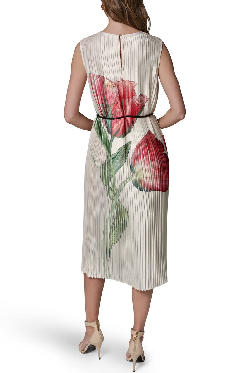 Donna Karan New York Floral Pleat Satin Midi Dress, Alternate, color, Geranium Multi