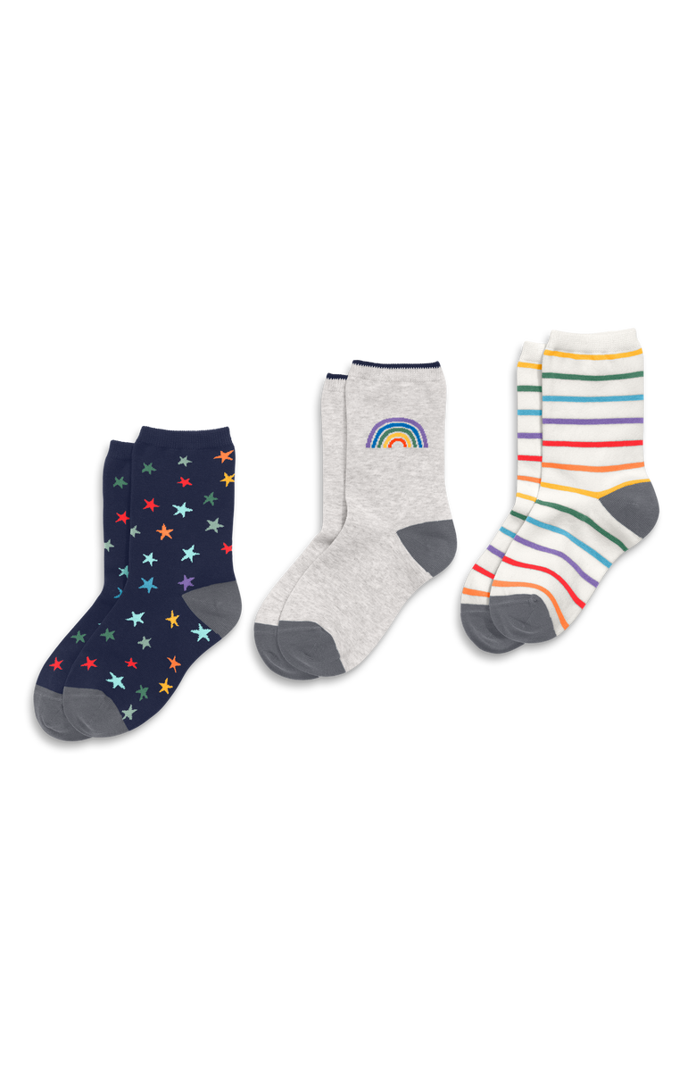 Primary Kids Crew Sock 3-Pack In Rainbow Star Mix, Alternate, color, Rainbow Star Mix