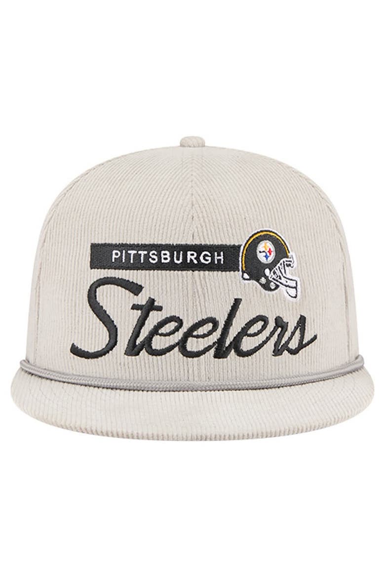 Men's New Era Gray Pittsburgh Steelers Cord Rope Corduroy 9FIFTY Snapback Hat, Alternate, color, Gray