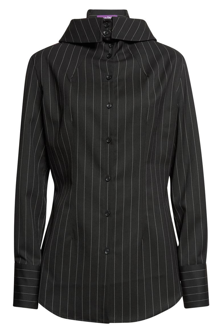 Pinstripe Wool Button-Up Hoodie Shirt, Main, color, BLACK/ WHITE