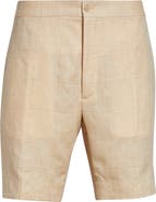 Ralph Lauren Purple Label Windowpane Plaid Flat Front Linen, Silk & Cotton Shorts