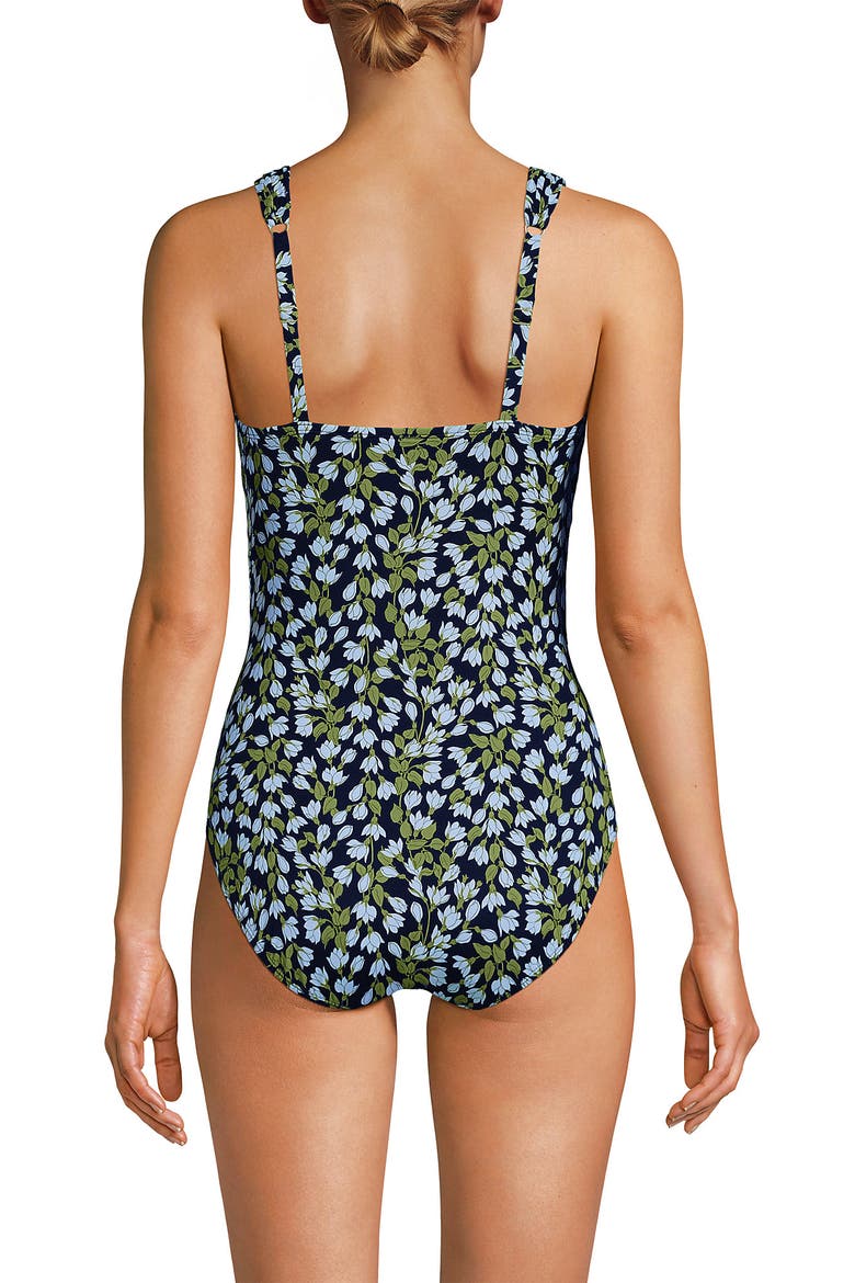 DDD-Cup Slender Suit Grecian Low Leg One Piece Swimsuit, Alternate, color, Navy Mini Bloom Floral