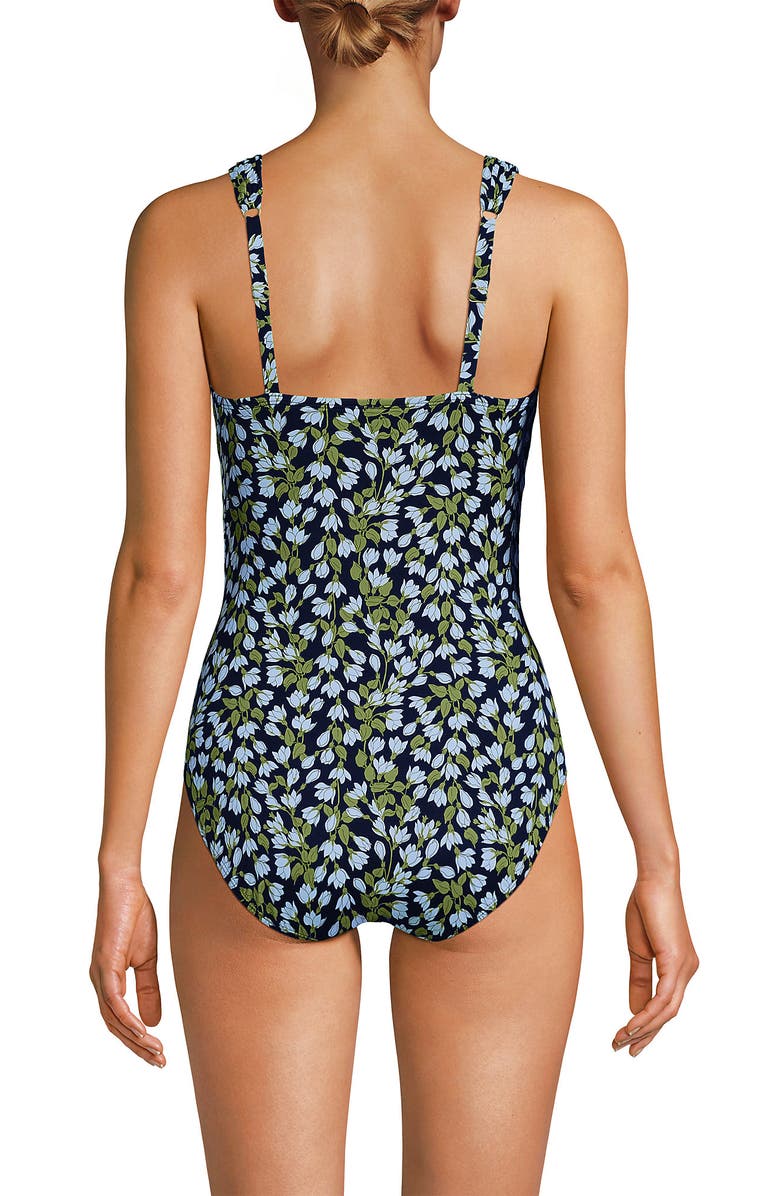 Lands' End D-Cup Slender Grecian Tummy Control Chlorine Resistant One Piece Swimsuit, Alternate, color, Navy Mini Bloom Floral
