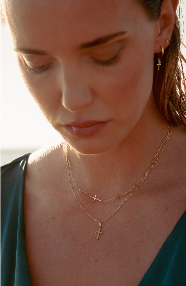 Rizen Jewelry Small Cross Pendant Necklace, Alternate, color, 18K Gold Plated