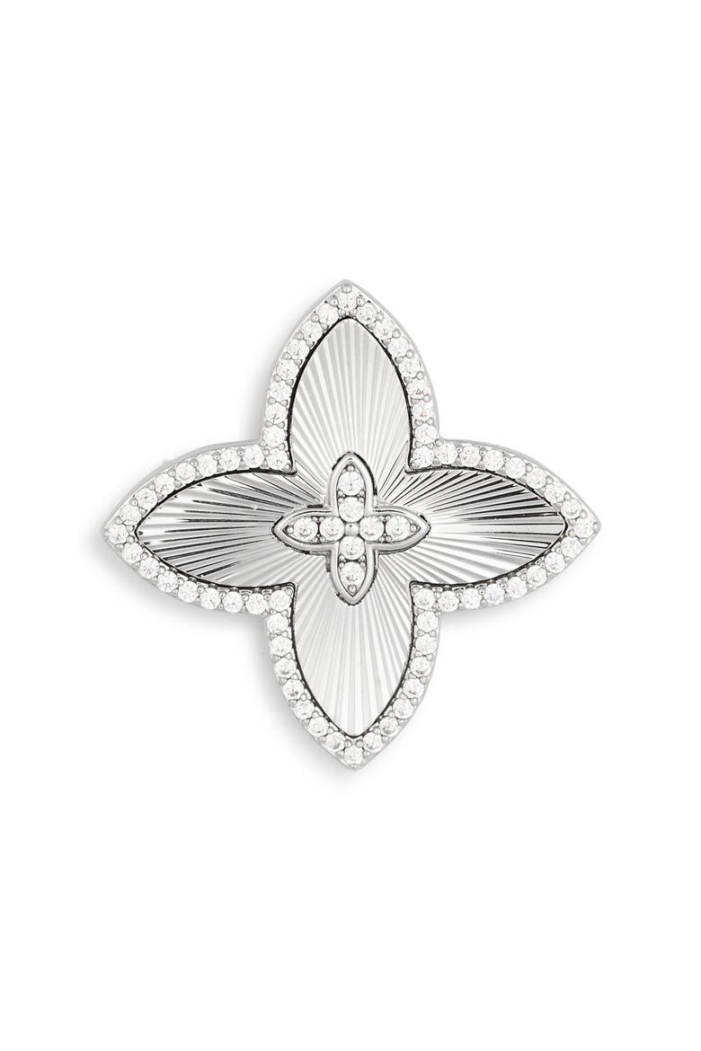 Oriana Cubic Zirconia Petal Brooch, Main, color, SILVER