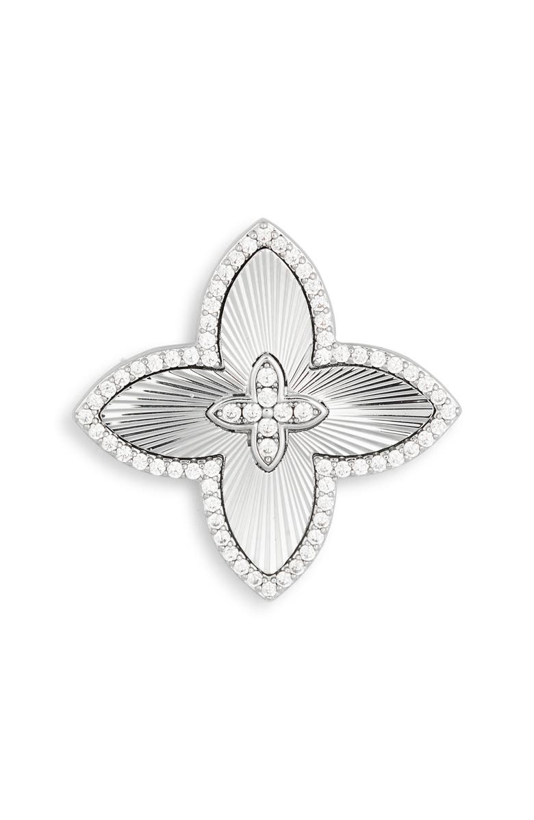 EYE CANDY LOS ANGELES Oriana Cubic Zirconia Petal Brooch, Main, color, Silver