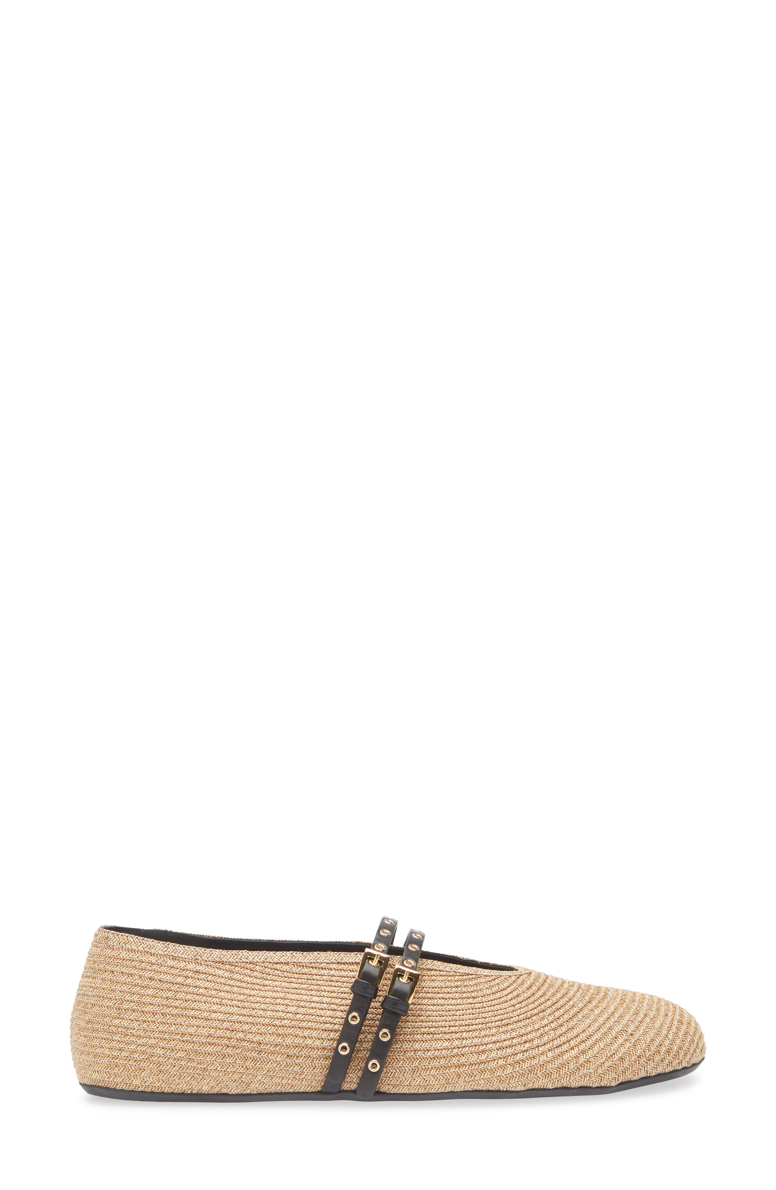 Alaïa Raffia Ballerina Flat, Alternate, color, Naturel