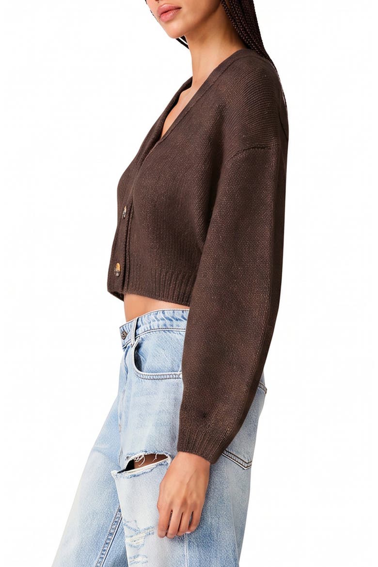 Mica Cropped Cardigan, Alternate, color, DARK ESPRESSO