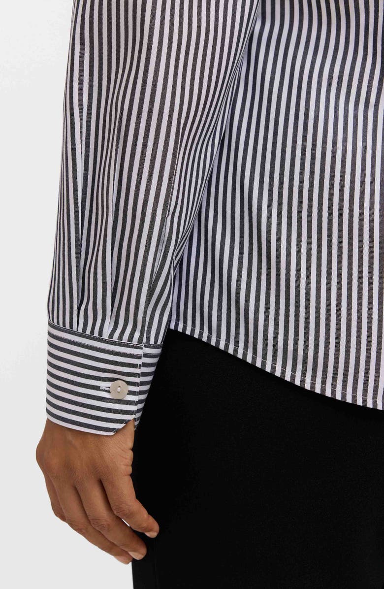 Foxcroft Dianna Stripe Cotton Button-Up Shirt, Alternate, color, Black/ White