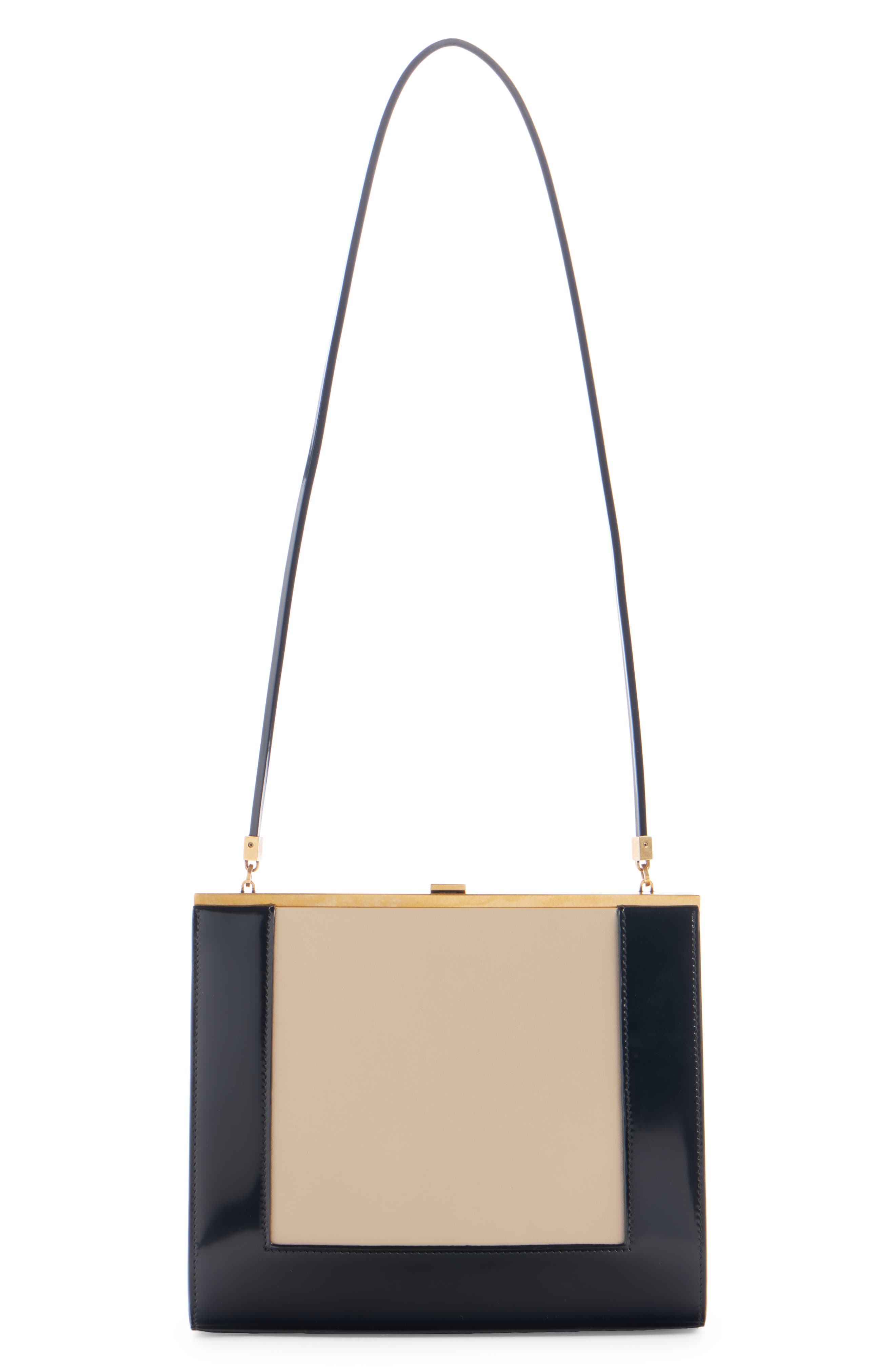 Saint Laurent Small Sac Colorblock Leather Shoulder Bag, Alternate, color, Sea Salt/ Nero